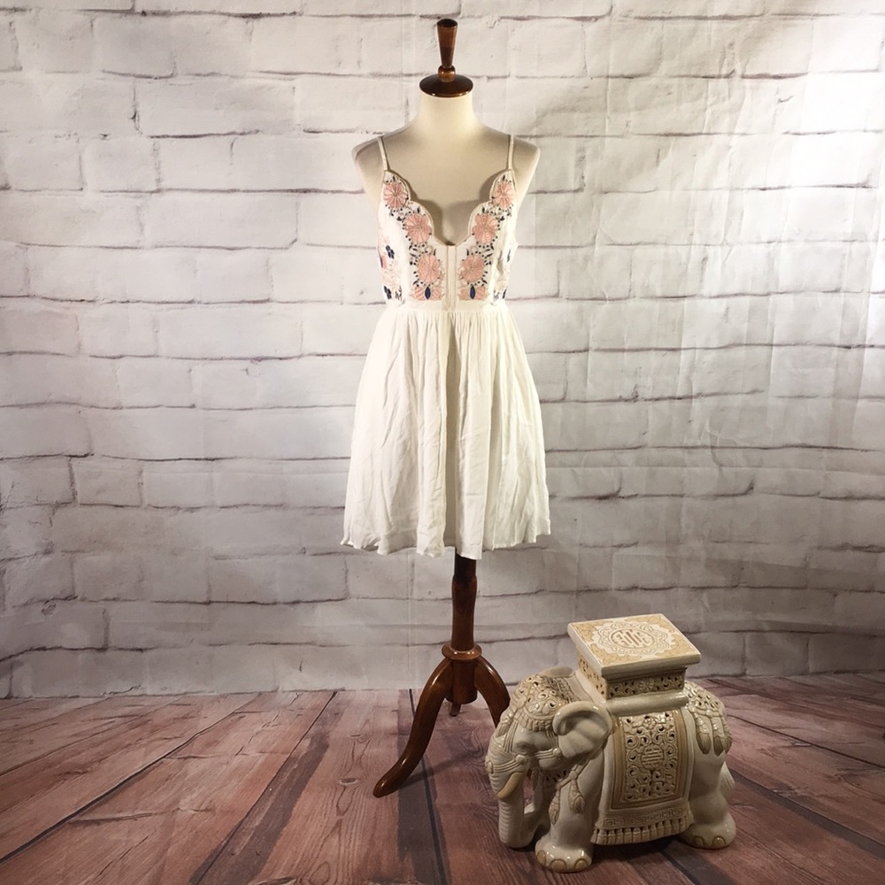 Lulu's White Mini Dress with Pink Floral Bodice